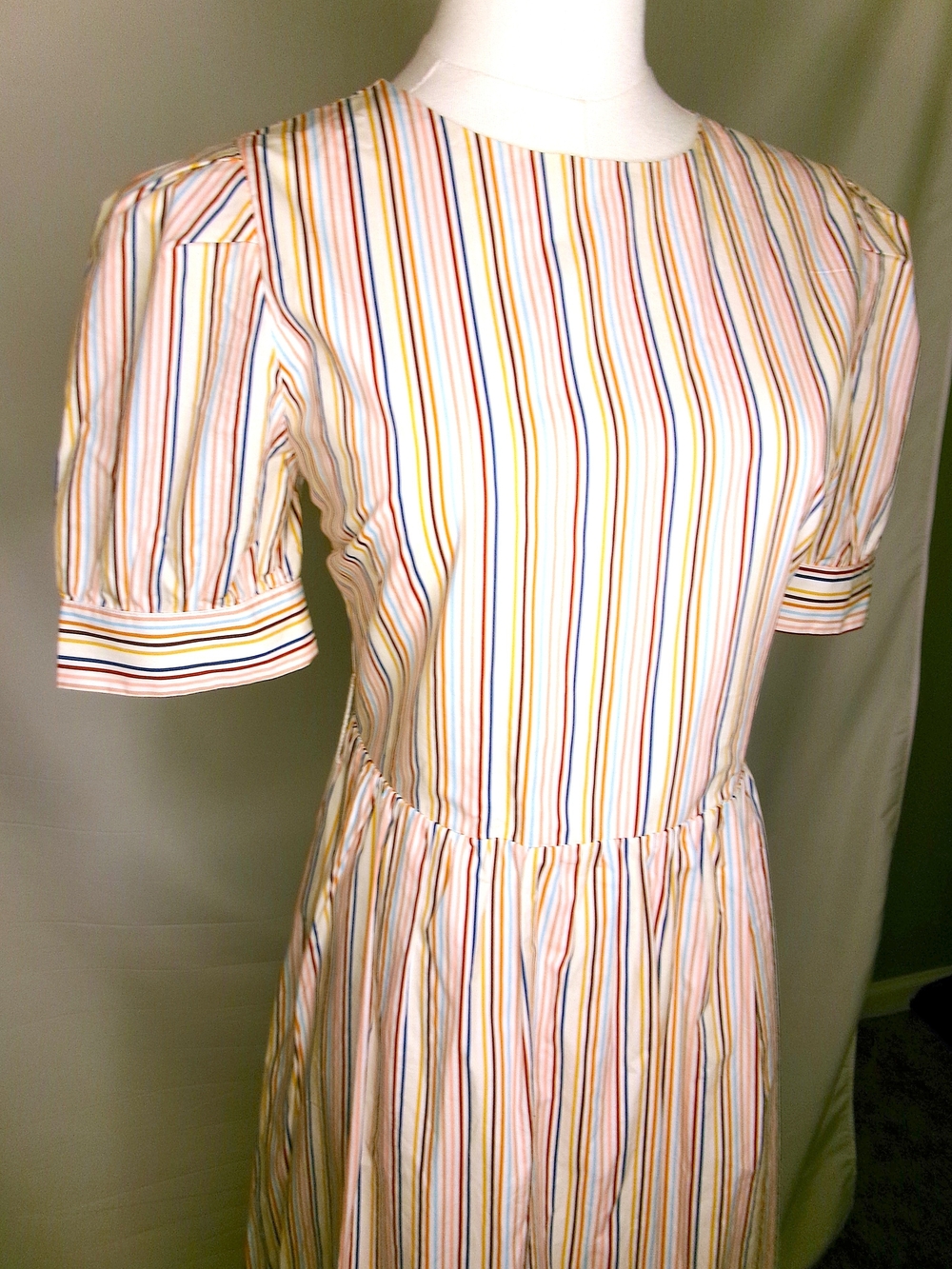 English Factory Multicolor Striped Puff Sleeve Ruffle Maxi Dress L